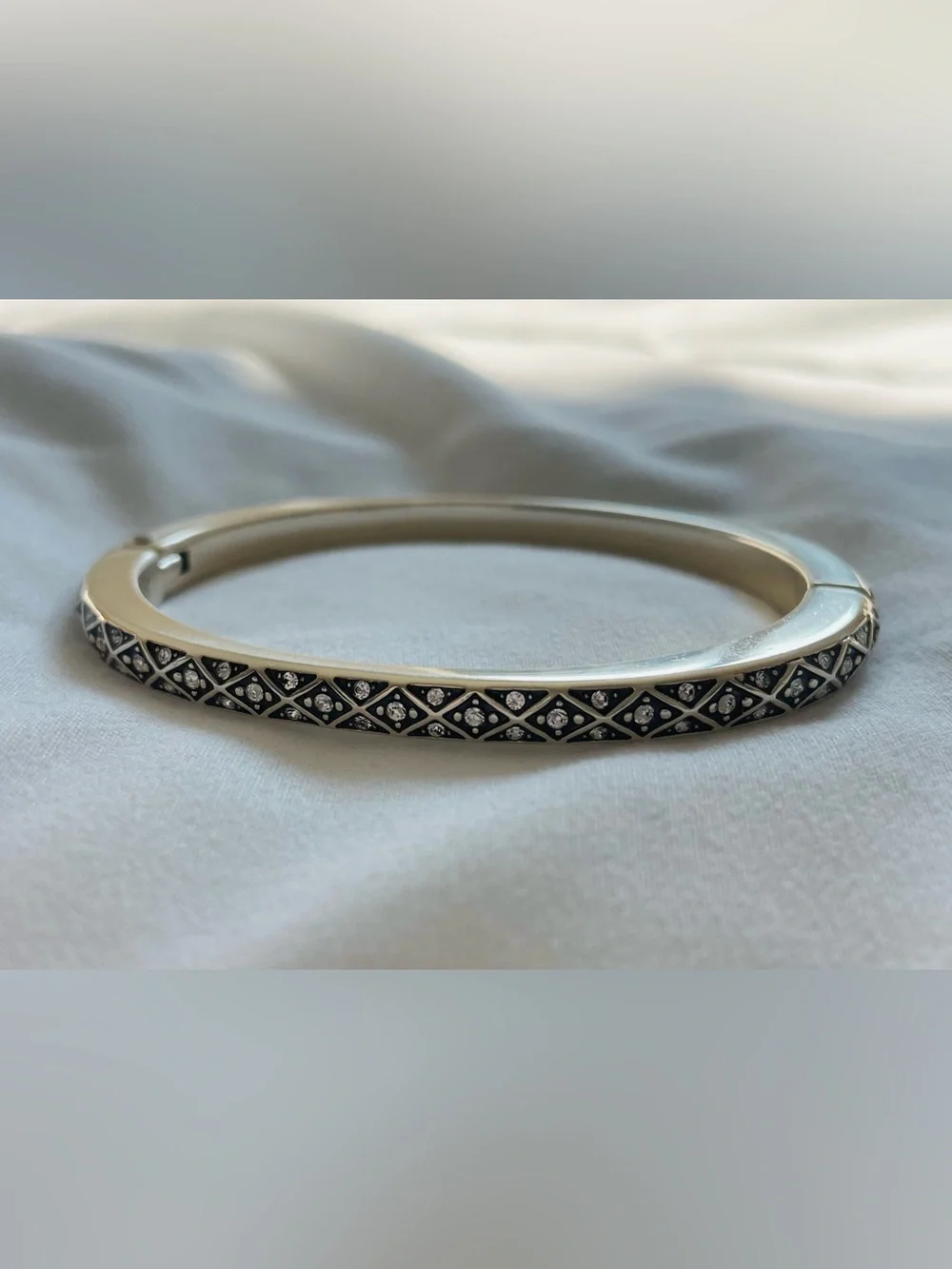 Brighton Diamond Sterling Silver Patterned Hinged Bangle Bracelet - Silver